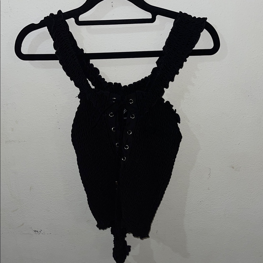 Black Lace-Up Sleeveless Top